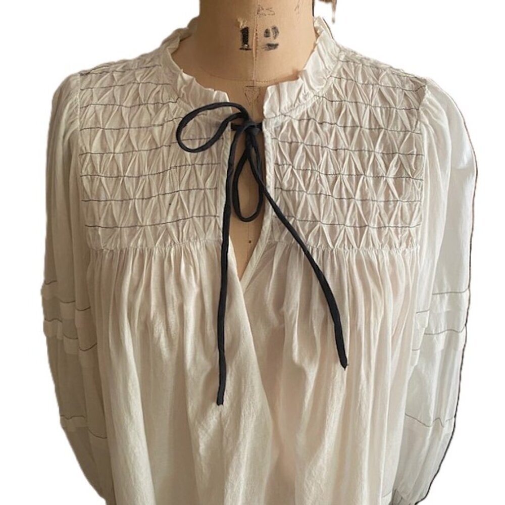 Anthropologie Long-Sleeve Airy frilly Babydoll Peasant Pirate Tunic Blouse top - Picture 3 of 16